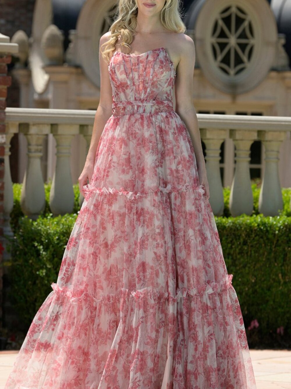 Size 10 Colors Dress 3810 Red Floral Strapless Tiered Gown NWT